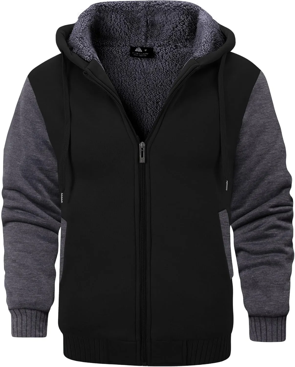 JACKETOWN Men Zip Up Hoodies Winter Fleece Jackets Coat Heavyweight Sherpa Lined Sweatshirt with Pockets
