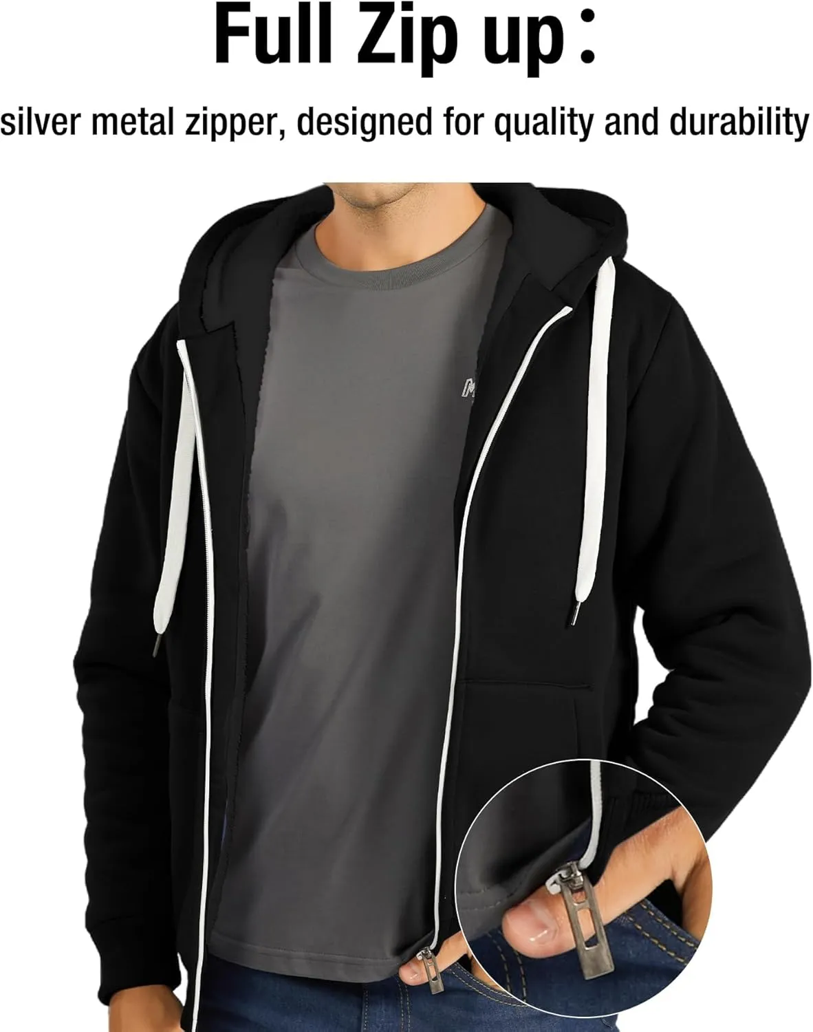 JACKETOWN Men Zip Up Hoodies Winter Fleece Jackets Coat Heavyweight Sherpa Lined Sweatshirt with Pockets