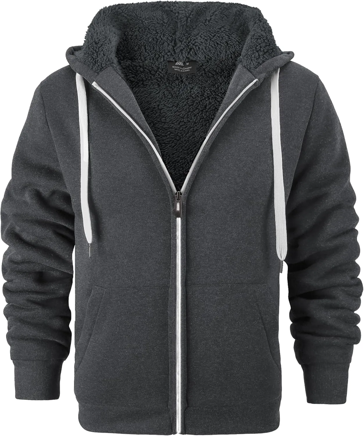 JACKETOWN Men Zip Up Hoodies Winter Fleece Jackets Coat Heavyweight Sherpa Lined Sweatshirt with Pockets