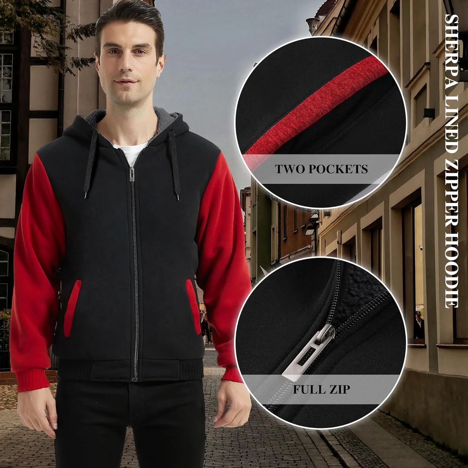JACKETOWN Men Zip Up Hoodies Winter Fleece Jackets Coat Heavyweight Sherpa Lined Sweatshirt with Pockets