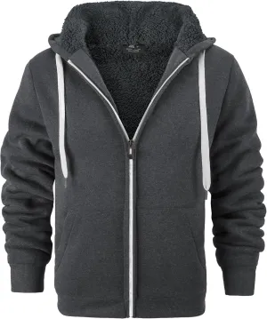 JACKETOWN Men Zip Up Hoodies Winter Fleece Jackets Coat Heavyweight Sherpa Lined Sweatshirt with Pockets