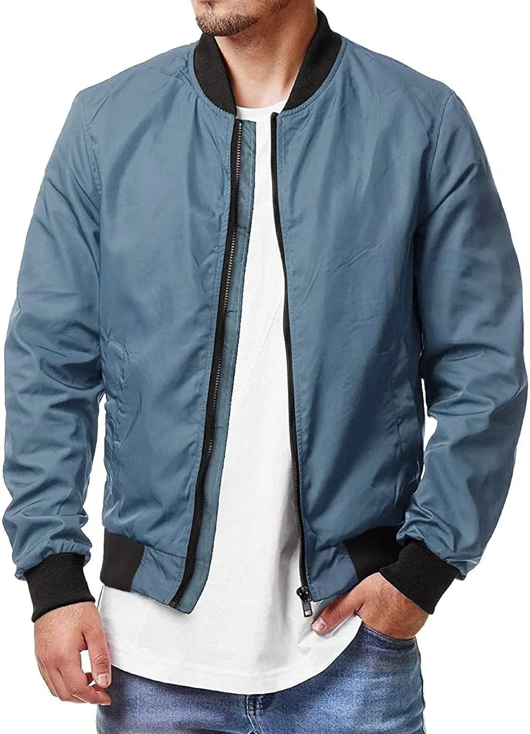 Jackets for Men Men Bomber Jacket Casual Zip Up Lightweight Varsity Slim Fit Windbreaker Softshell Fall Jackets Coat