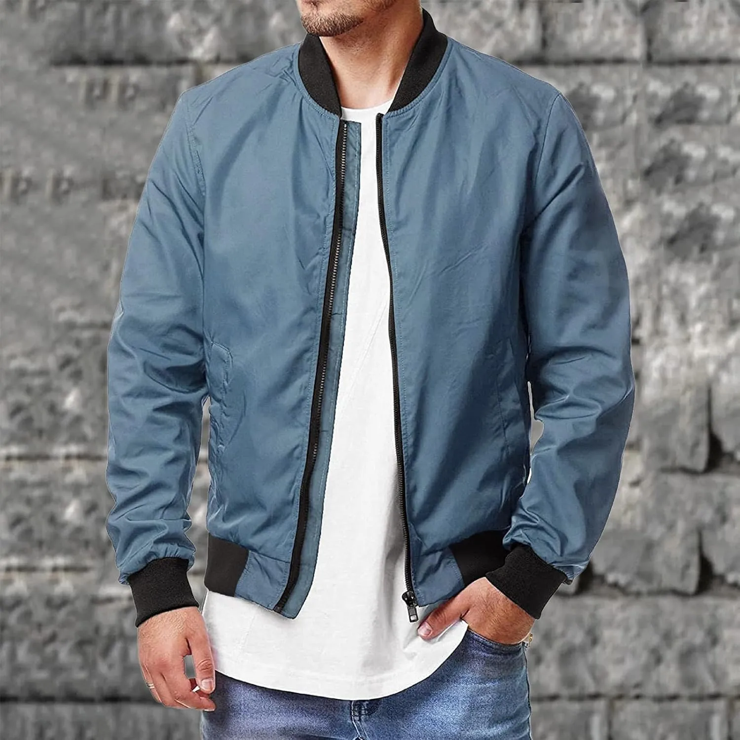 Jackets for Men Men Bomber Jacket Casual Zip Up Lightweight Varsity Slim Fit Windbreaker Softshell Fall Jackets Coat