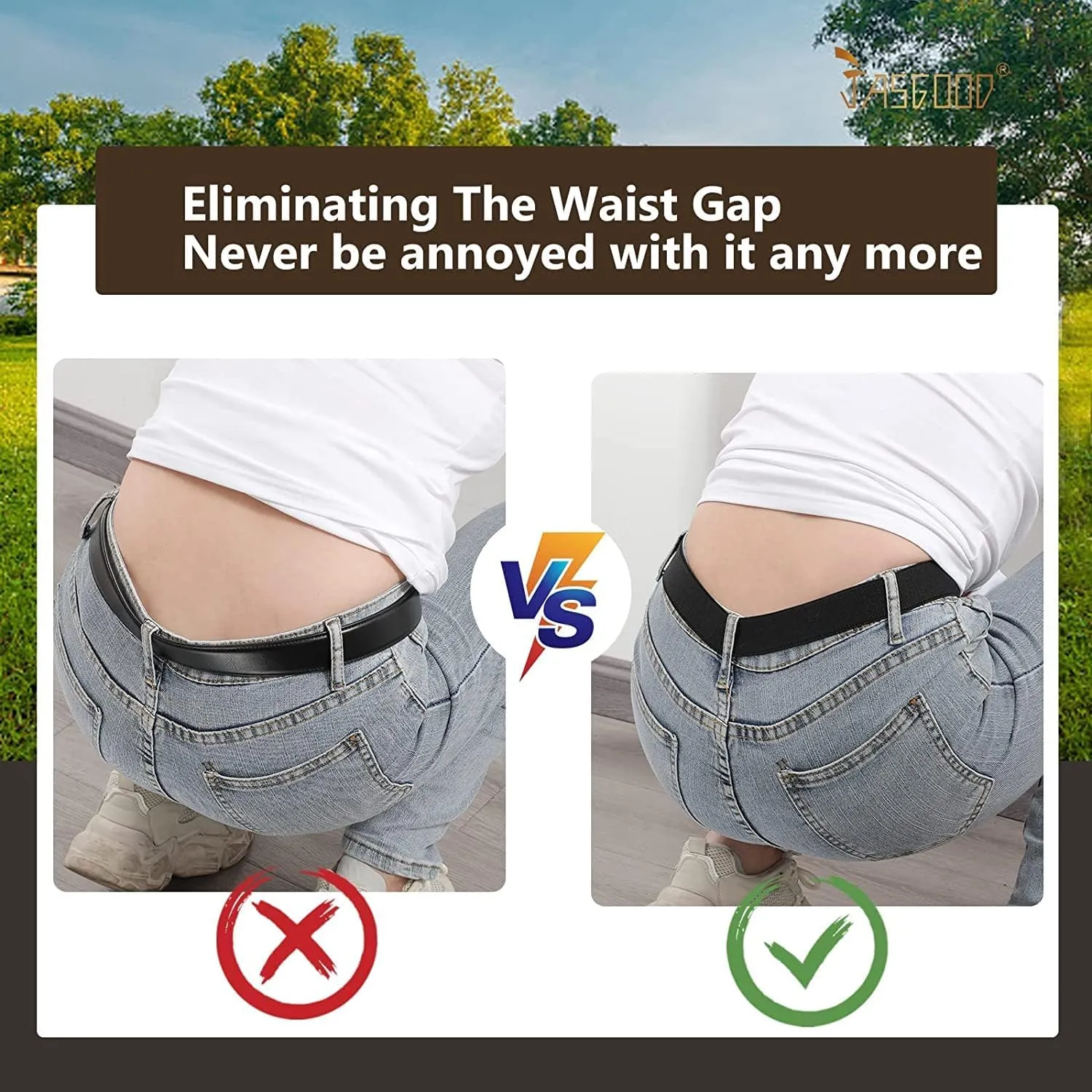 JASGOOD Women No Show Stretch Belt Flat Buckle Elastic Web Belt for Jeans Pants Dresses