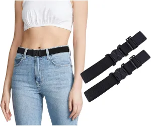 JASGOOD Women No Show Stretch Belt Flat Buckle Elastic Web Belt for Jeans Pants Dresses