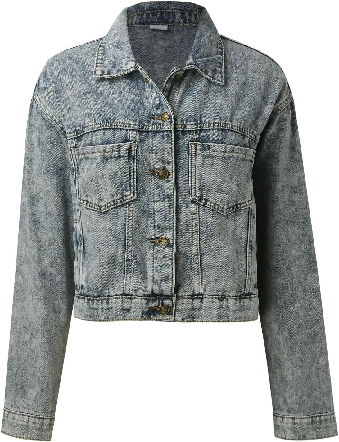 Jeans Jackets for Women Solid Long Sleeve Oversized Button Down Trendy Casual Comfort Denim Jackets Fall Coat Tops