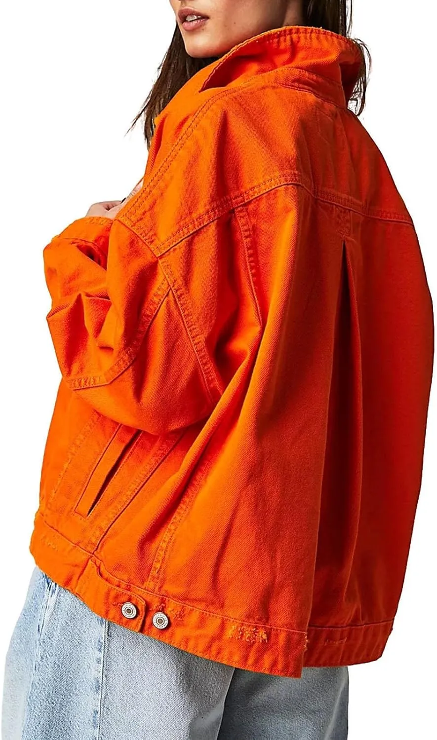 Jeans Jackets for Women Solid Long Sleeve Oversized Button Down Trendy Casual Comfort Denim Jackets Fall Coat Tops