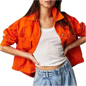Jeans Jackets for Women Solid Long Sleeve Oversized Button Down Trendy Casual Comfort Denim Jackets Fall Coat Tops