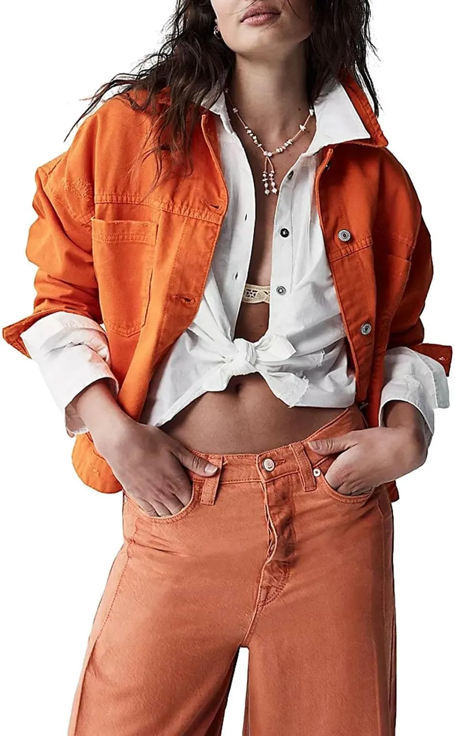 Jeans Jackets for Women Solid Long Sleeve Oversized Button Down Trendy Casual Comfort Denim Jackets Fall Coat Tops