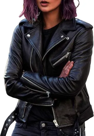 JEKE-DG Women's Casual Blazer Collar Fashion Coat Vintage Biker Spring Fall Coat Jacket Faux Leather Zip Up Coats