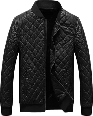 JEsilunmaMY Men's Diamond Quilted Jacket Zip Up Business Velvet Warm Leather Jackets Fall Winter Baseball Varsity Sportwear