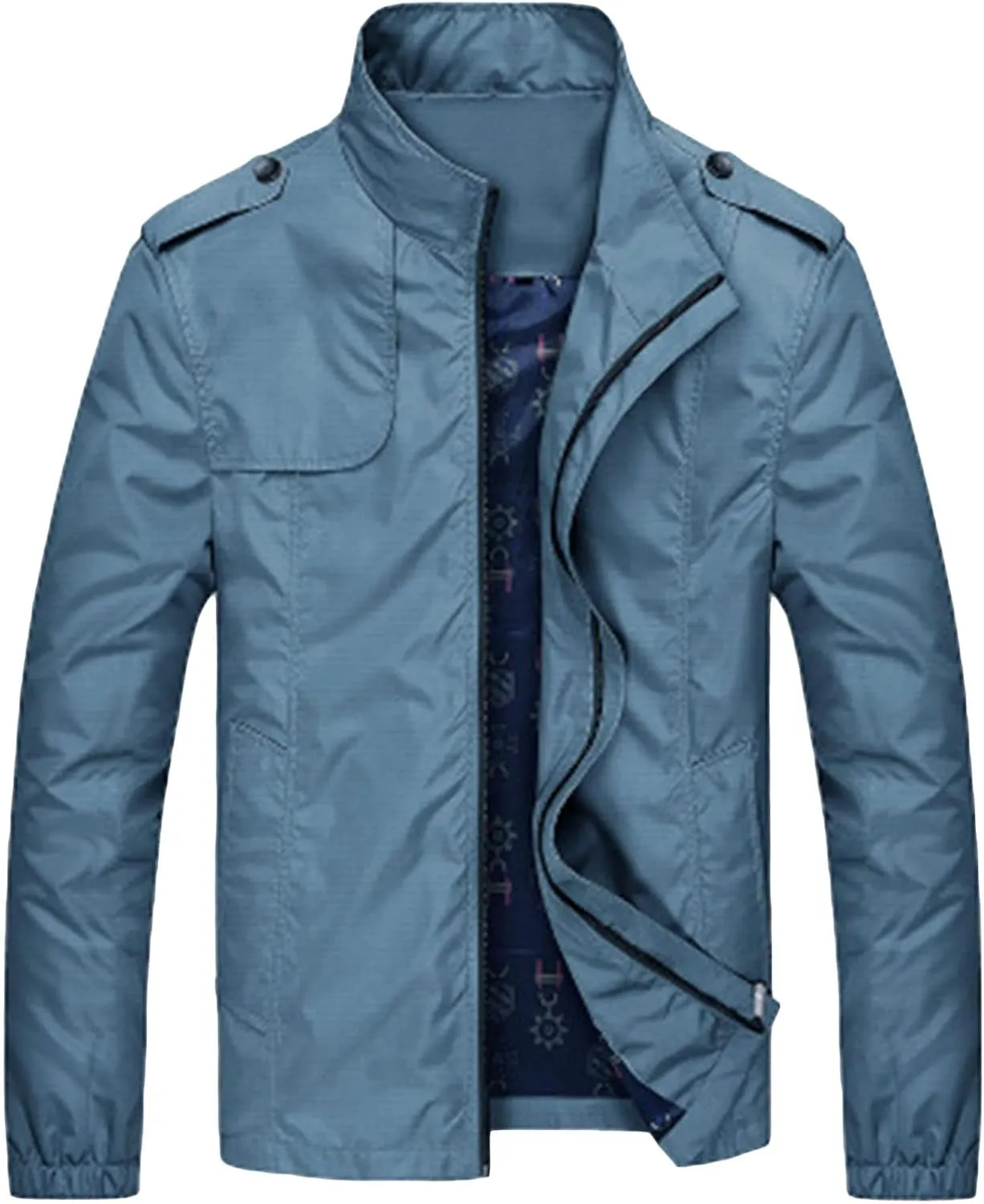 JEsilunmaMY Mens Jacket Windproof Trench Coat Stand Collar Zipper Spring Fall Windbreaker Casual Outdoor Military Army Jacket