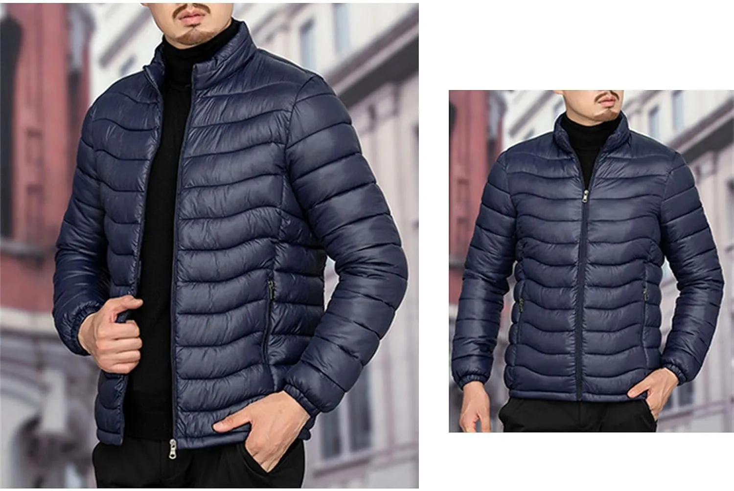 JEsilunmaMY Men's Warm Cropped Down Jacket Lightweight Stand Collar Packable Puffer Jacket Fall Winter Padded Cotton Coat