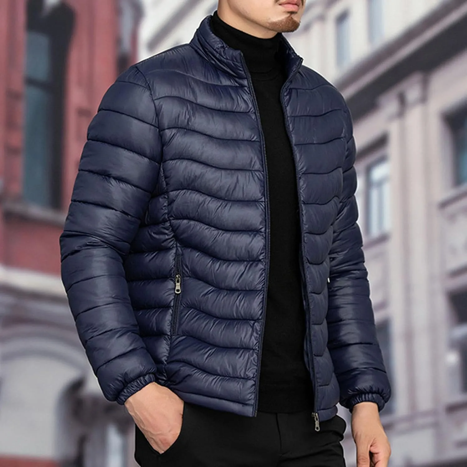 JEsilunmaMY Men's Warm Cropped Down Jacket Lightweight Stand Collar Packable Puffer Jacket Fall Winter Padded Cotton Coat
