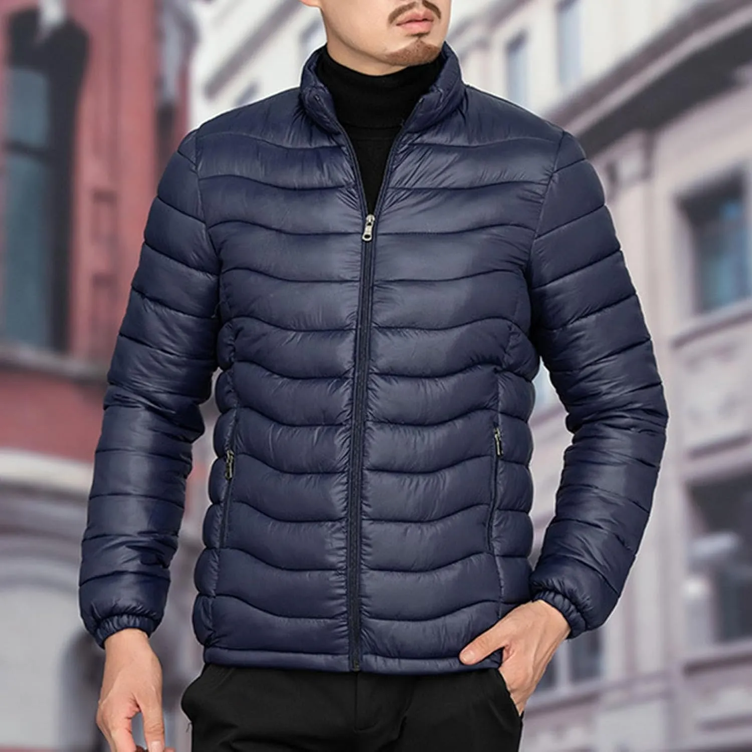JEsilunmaMY Men's Warm Cropped Down Jacket Lightweight Stand Collar Packable Puffer Jacket Fall Winter Padded Cotton Coat