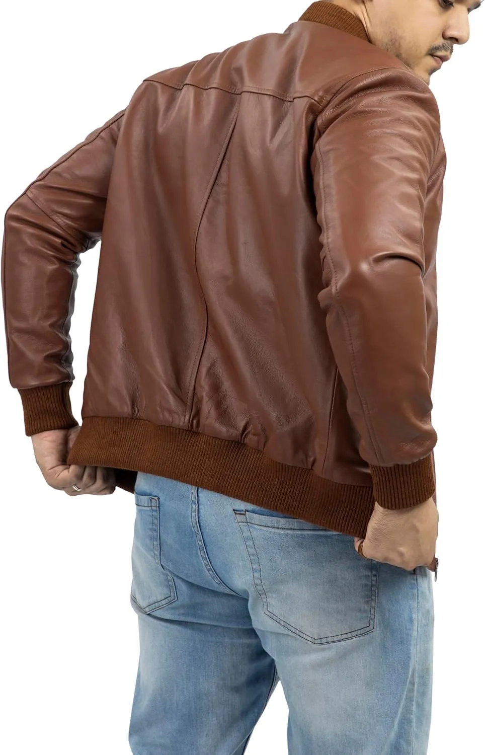 Jild Varsity Style Leather Bomber Jacket Men - Genuine Lambskin Men's Casual Fashion Classic MA-1 Leather Jacket