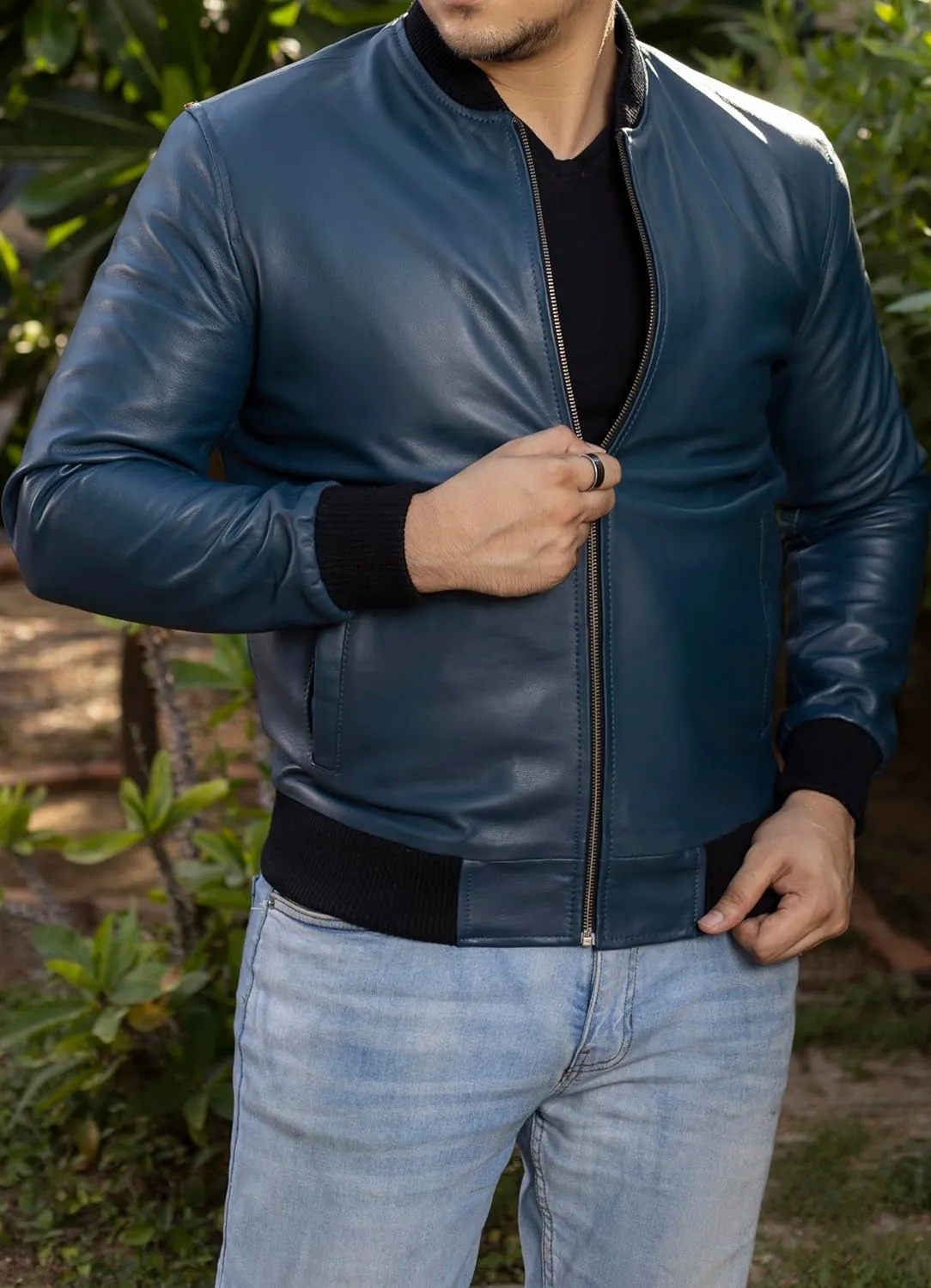 Jild Varsity Style Leather Bomber Jacket Men - Genuine Lambskin Men's Casual Fashion Classic MA-1 Leather Jacket