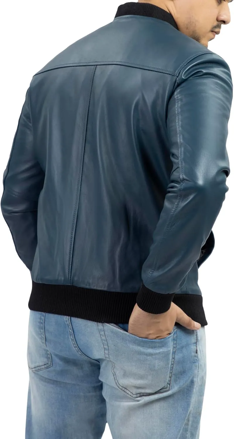 Jild Varsity Style Leather Bomber Jacket Men - Genuine Lambskin Men's Casual Fashion Classic MA-1 Leather Jacket