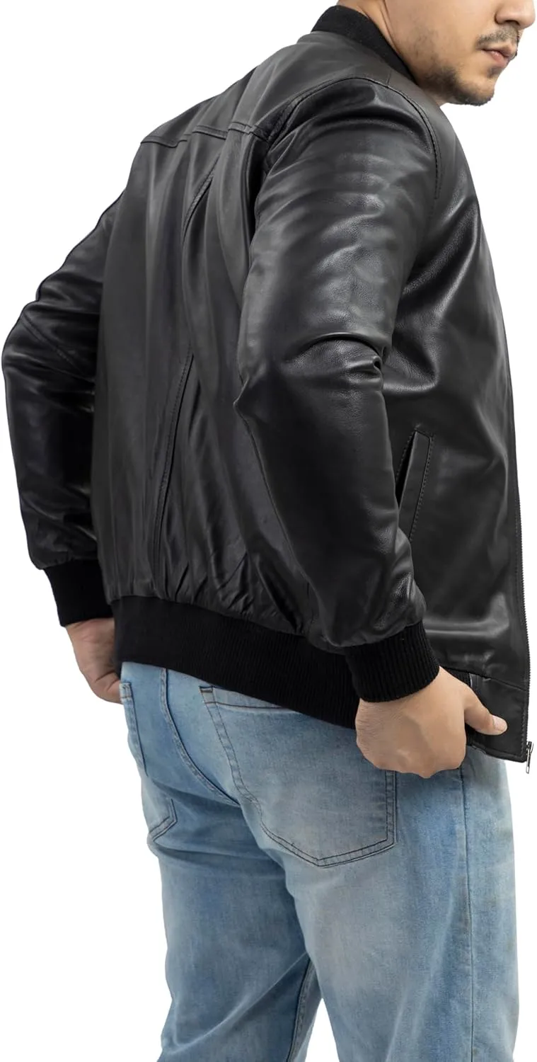 Jild Varsity Style Leather Bomber Jacket Men - Genuine Lambskin Men's Casual Fashion Classic MA-1 Leather Jacket