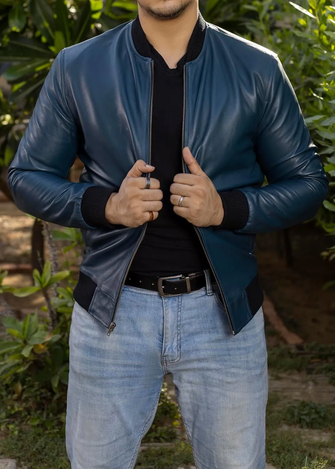 Jild Varsity Style Leather Bomber Jacket Men - Genuine Lambskin Men's Casual Fashion Classic MA-1 Leather Jacket