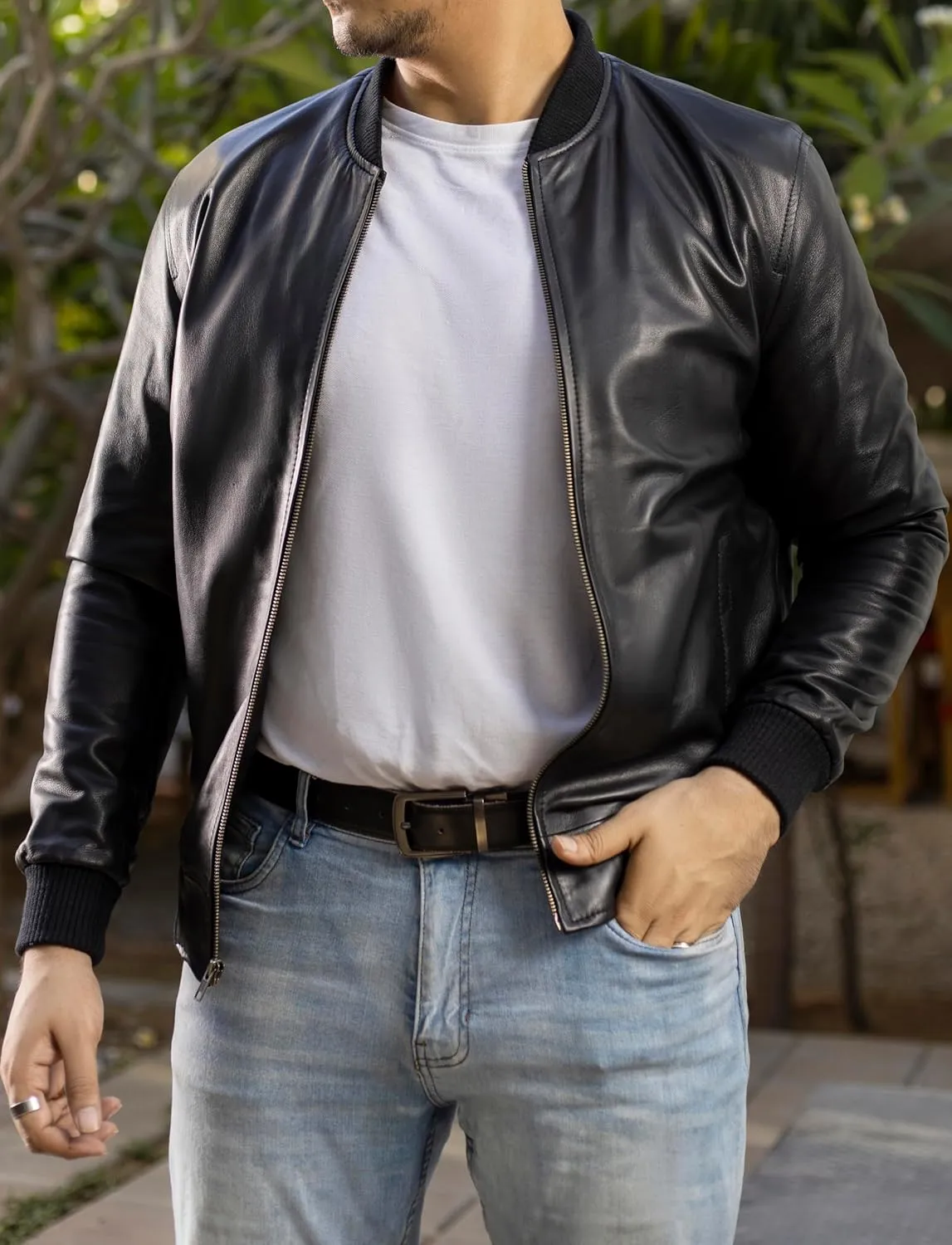 Jild Varsity Style Leather Bomber Jacket Men - Genuine Lambskin Men's Casual Fashion Classic MA-1 Leather Jacket