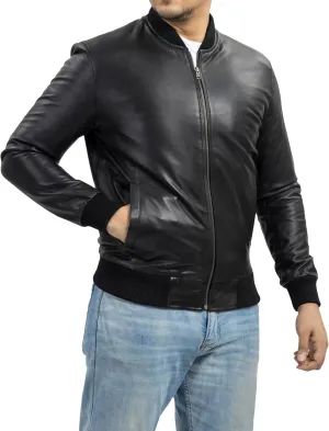 Jild Varsity Style Leather Bomber Jacket Men - Genuine Lambskin Men's Casual Fashion Classic MA-1 Leather Jacket