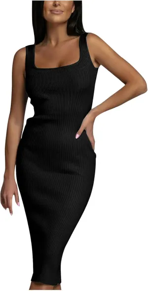 JOAU Sexy Bodycon Midi Dress Women's Sleeveless Club Beach Cocktail Party Pencil Dresses Basic Tank Dress Sun Dress