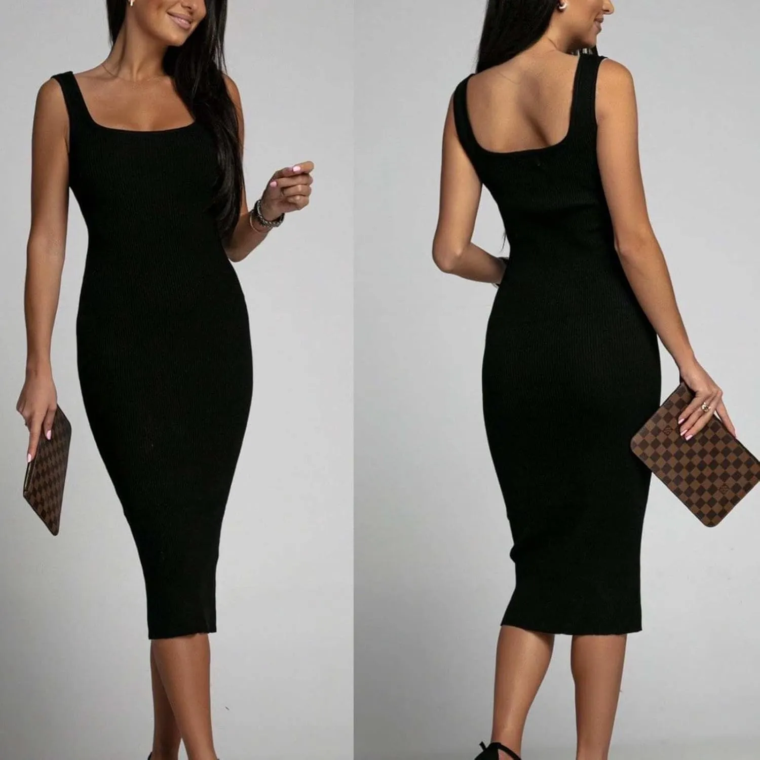 JOAU Sexy Bodycon Midi Dress Women's Sleeveless Club Beach Cocktail Party Pencil Dresses Basic Tank Dress Sun Dress