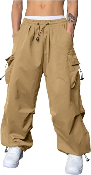 Joggers Men Loosening Waist Solid Color Pocket Trousers Loose Sports Trousers Linen Nylon Track Pants