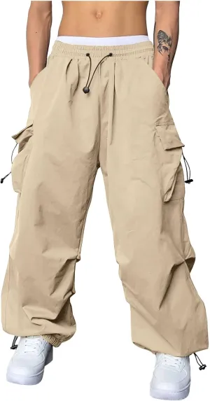 Joggers Men Loosening Waist Solid Color Pocket Trousers Loose Sports Trousers Linen Nylon Track Pants