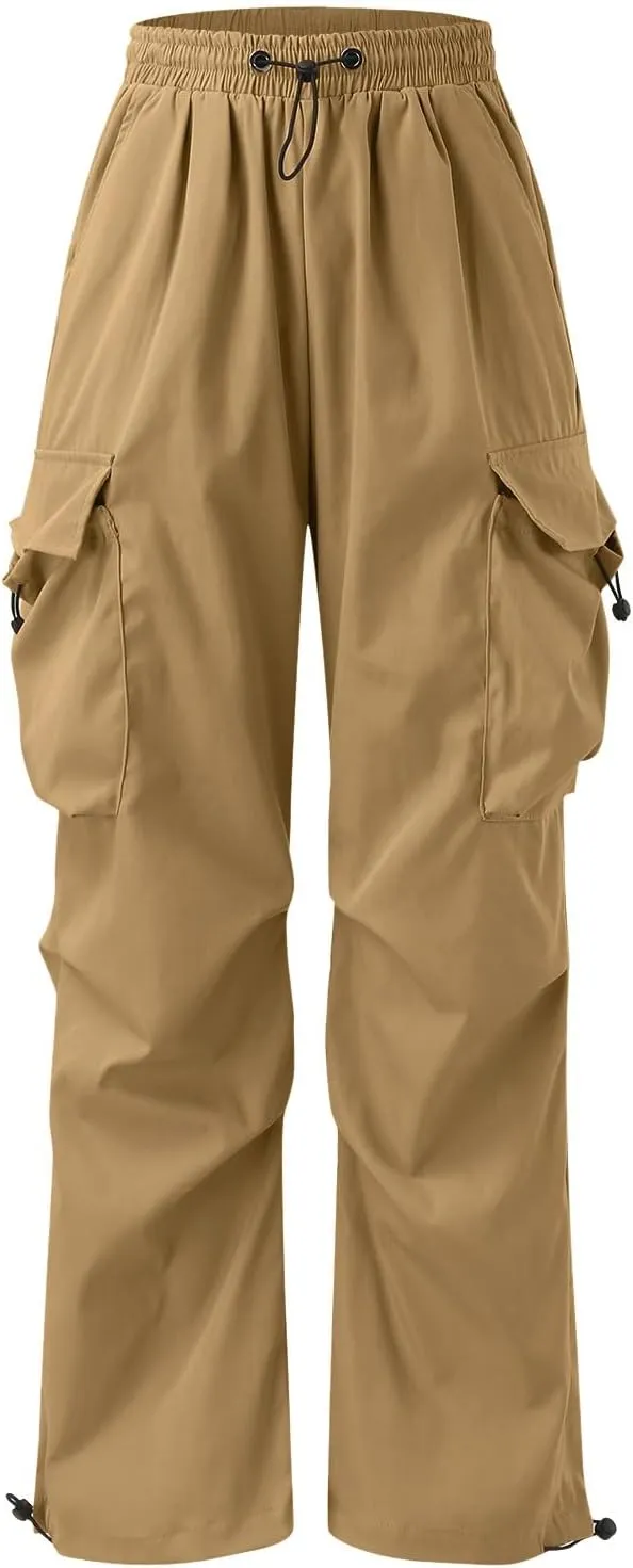 Joggers Men Loosening Waist Solid Color Pocket Trousers Loose Sports Trousers Linen Nylon Track Pants