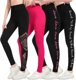 just one Womens High-Waisted Leggings; Coordinated 4-Pack Designs for Workout, Lounging, and Everyday Comfort.