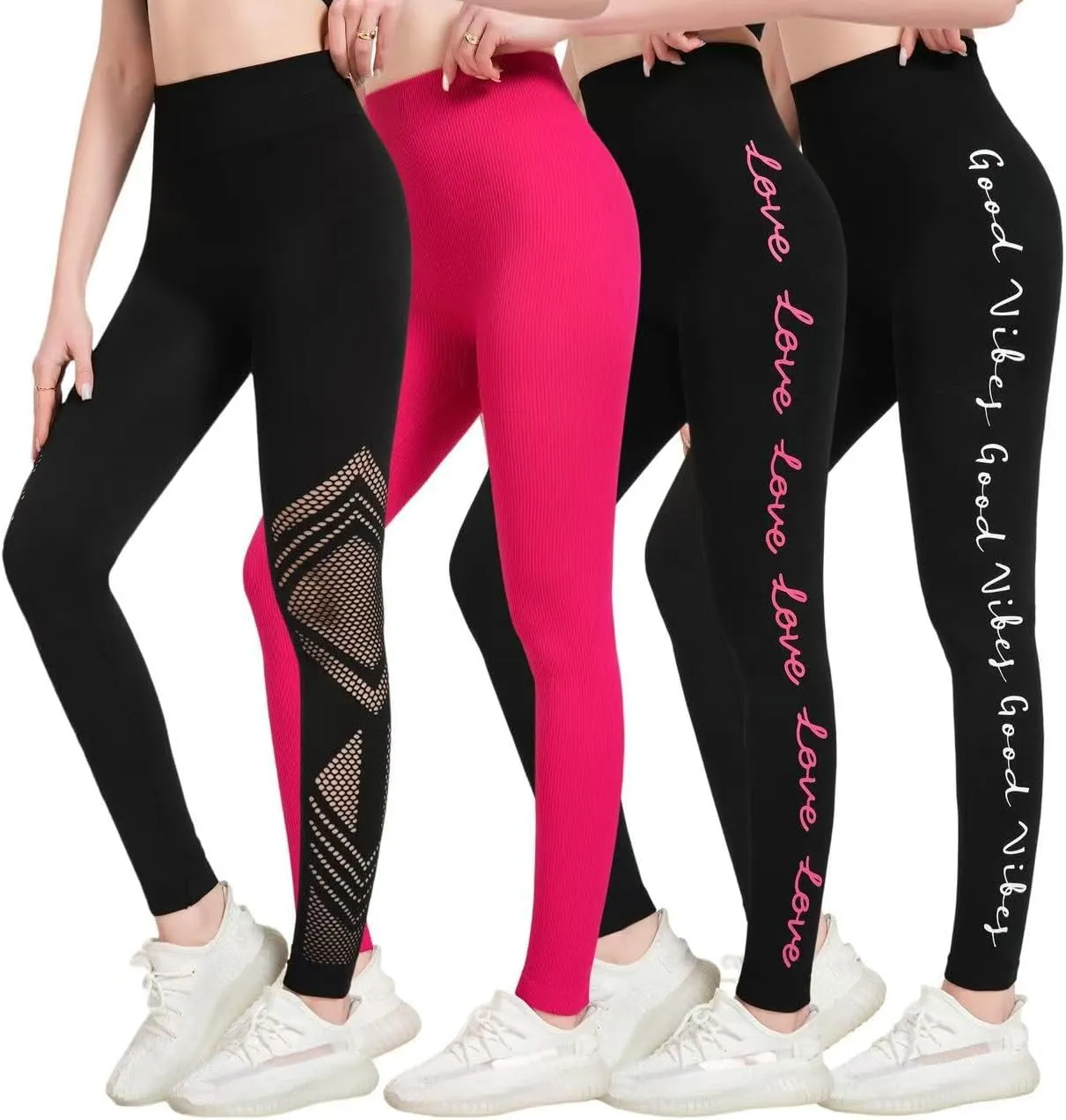 just one Womens High-Waisted Leggings; Coordinated 4-Pack Designs for Workout, Lounging, and Everyday Comfort.