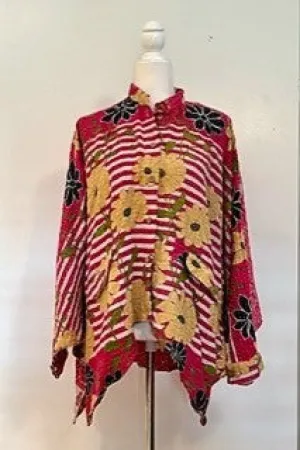 Kantha Cotton Embroidered Tunic: Best Seller (Daisy Stripe)