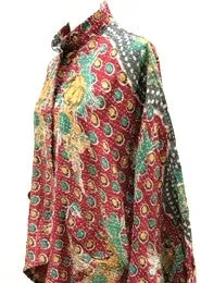 Kantha Cotton Embroidered Tunic: Best Seller (Green/Red)