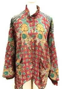 Kantha Cotton Embroidered Tunic: Best Seller (Green/Red)