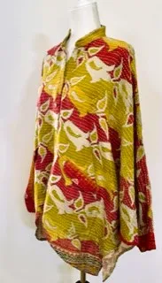 Kantha Cotton Embroidered Tunic: Best Seller (Lime/Wine) New Print