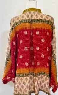 Kantha Cotton Embroidered Tunic: Best Seller (Lime/Wine) New Print