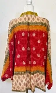 Kantha Cotton Embroidered Tunic: Best Seller (Lime/Wine) New Print
