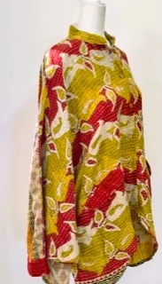 Kantha Cotton Embroidered Tunic: Best Seller (Lime/Wine) New Print