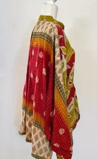 Kantha Cotton Embroidered Tunic: Best Seller (Lime/Wine) New Print