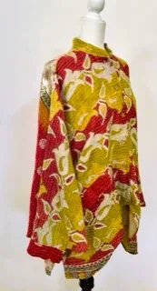 Kantha Cotton Embroidered Tunic: Best Seller (Lime/Wine) New Print