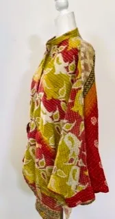 Kantha Cotton Embroidered Tunic: Best Seller (Lime/Wine) New Print