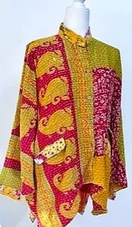 Kantha Cotton Embroidered Tunic: Best Seller (Yellow/Pink) New Print
