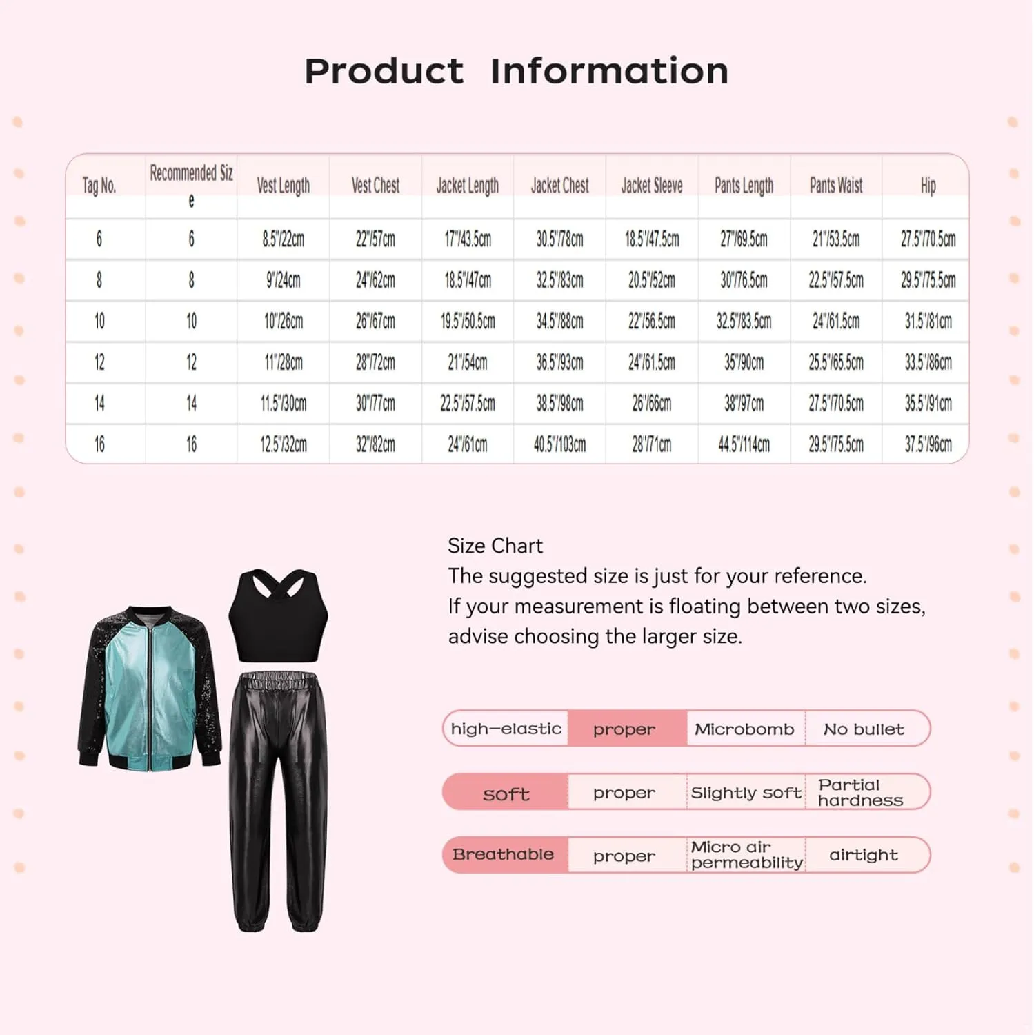 Kids Girls Fashion Metallic Jackets Coats Outfits U Neck Cross Crop Tops with Shiny Pants for Stage Performance