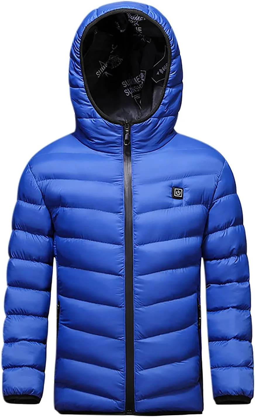 Kids Heated Jacket with Hood, Boys Girls Winter Hooded Coats USB Charging Waterproof Windproof Vest