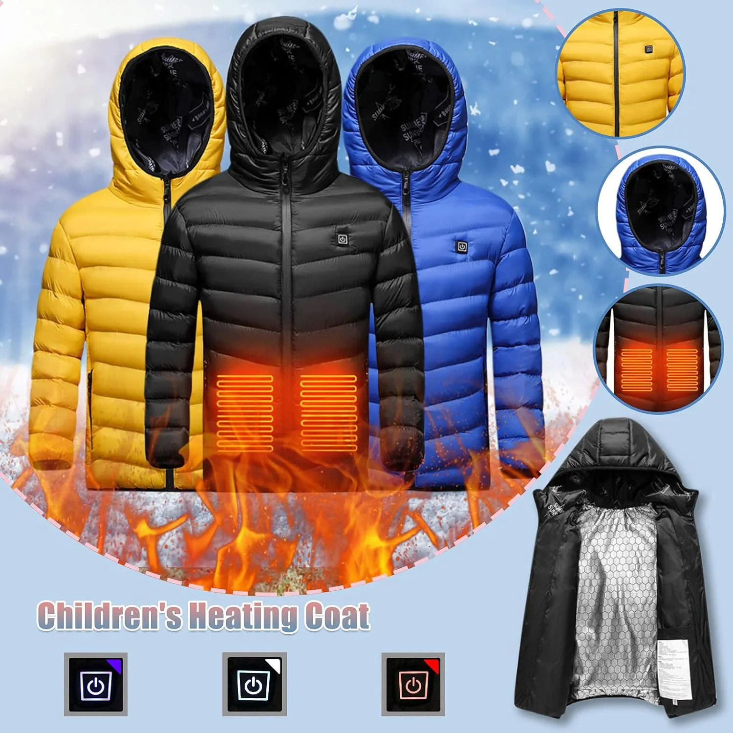Kids Heated Jacket with Hood, Boys Girls Winter Hooded Coats USB Charging Waterproof Windproof Vest