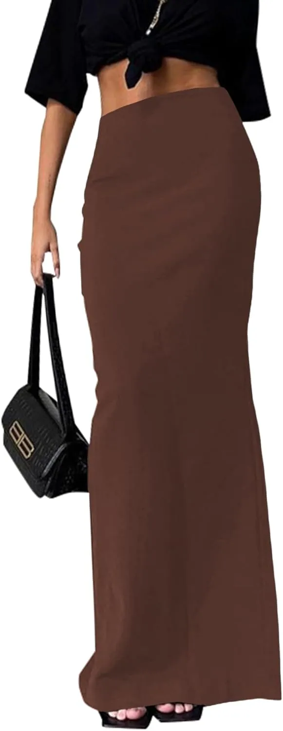 KIFOVEN Women's High Waist Elastic Flare Sexy Bodycon Basic Slim Maxi Skirt