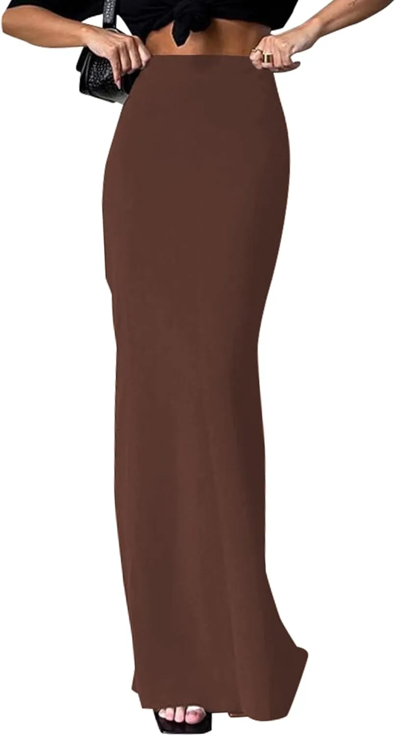 KIFOVEN Women's High Waist Elastic Flare Sexy Bodycon Basic Slim Maxi Skirt