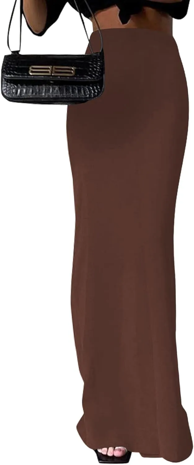 KIFOVEN Women's High Waist Elastic Flare Sexy Bodycon Basic Slim Maxi Skirt